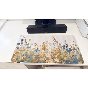 Vintage Wildflower Extended Mouse Pad - Blue & Yellow Floral Art Anti-Slip Desk